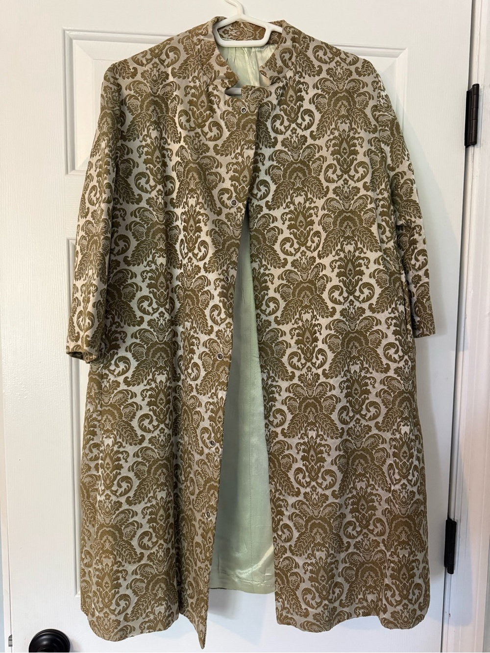 Vintage 1960s Gold Metallic Brocade Damask Opera Coat Mid Century Mod